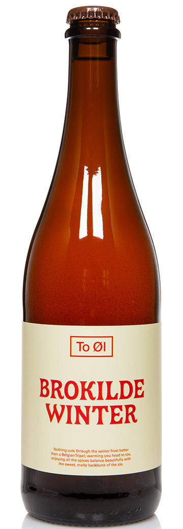 A bottle of Brokilde Winter beer with a label that includes the name and the brand 'To Ol'.