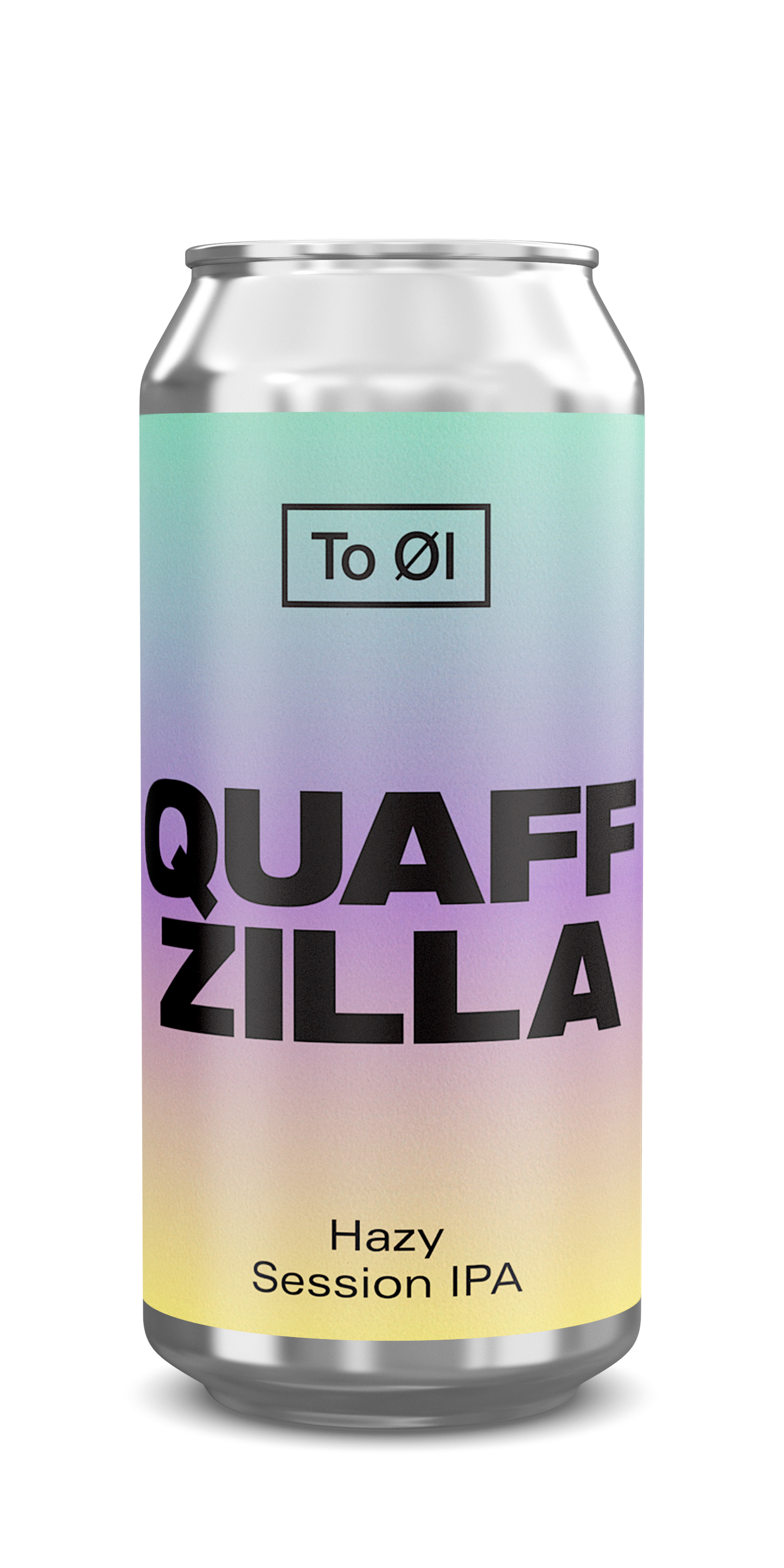 Can of Quaff Zilla Hazy Session IPA with gradient label on a white background