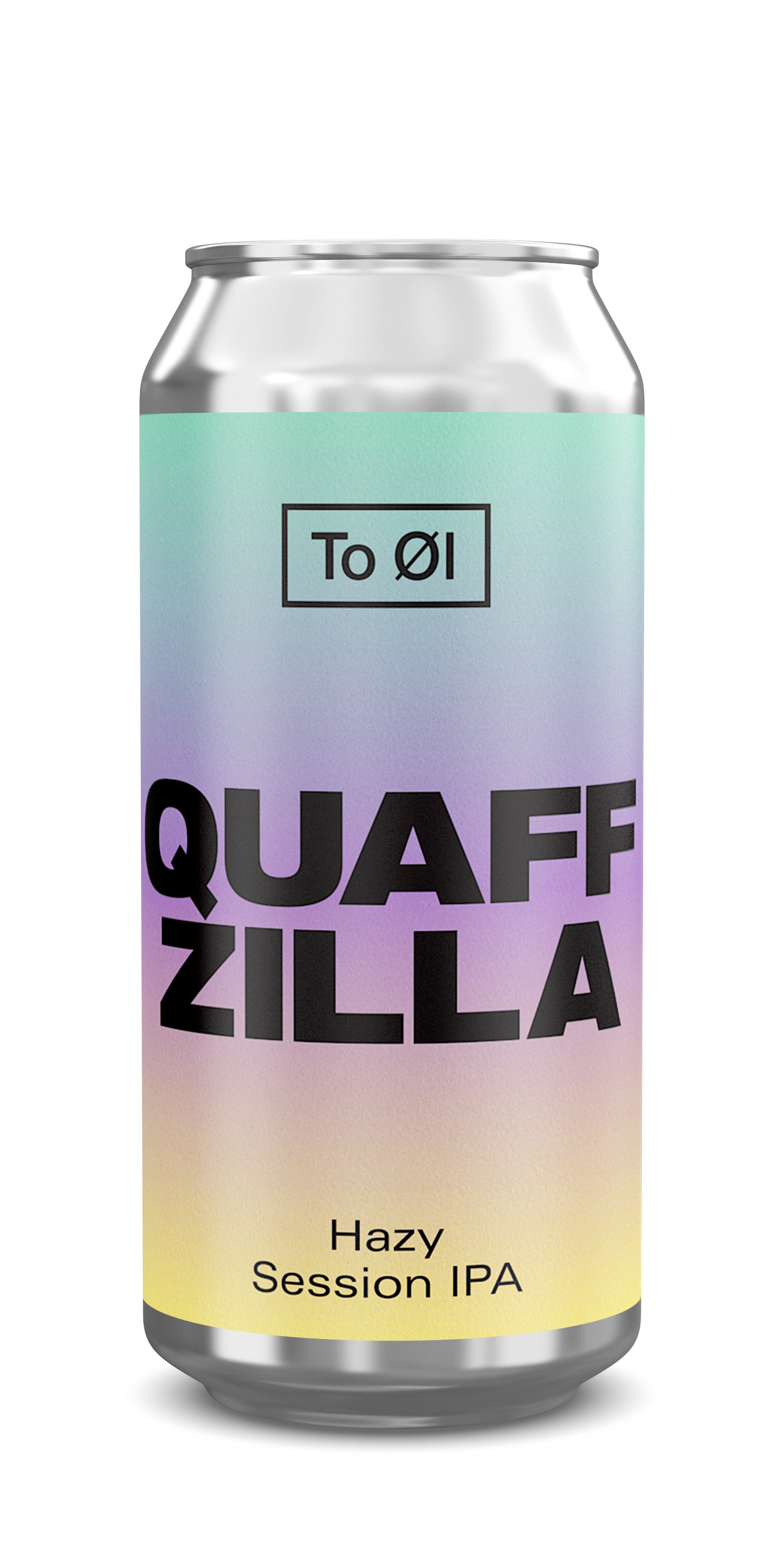 Can of Quaff Zilla Hazy Session IPA with gradient label on a white background