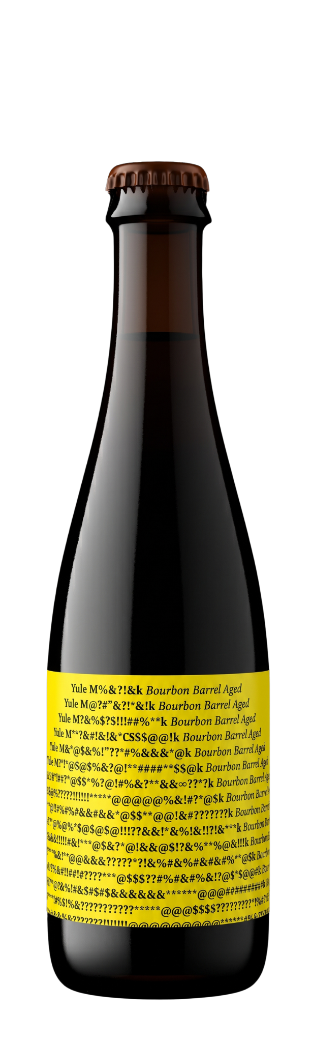 A dark brown glass bottle of Rauchen Karrel Aegle beer with a yellow label and a brown paper cap, shown on a plain white background.