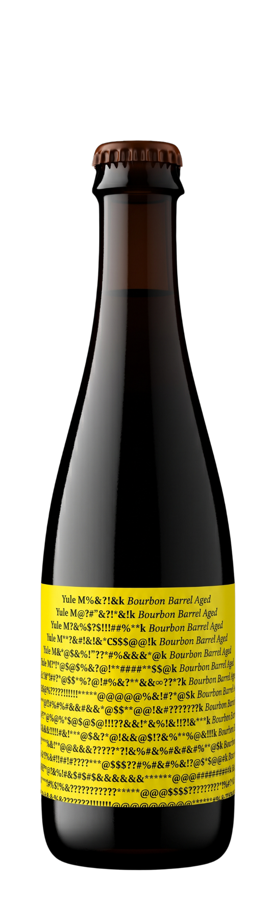 A dark brown glass bottle of Rauchen Karrel Aegle beer with a yellow label and a brown paper cap, shown on a plain white background.