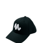 A black embroidery swoosh cap with a white logo on the front.
